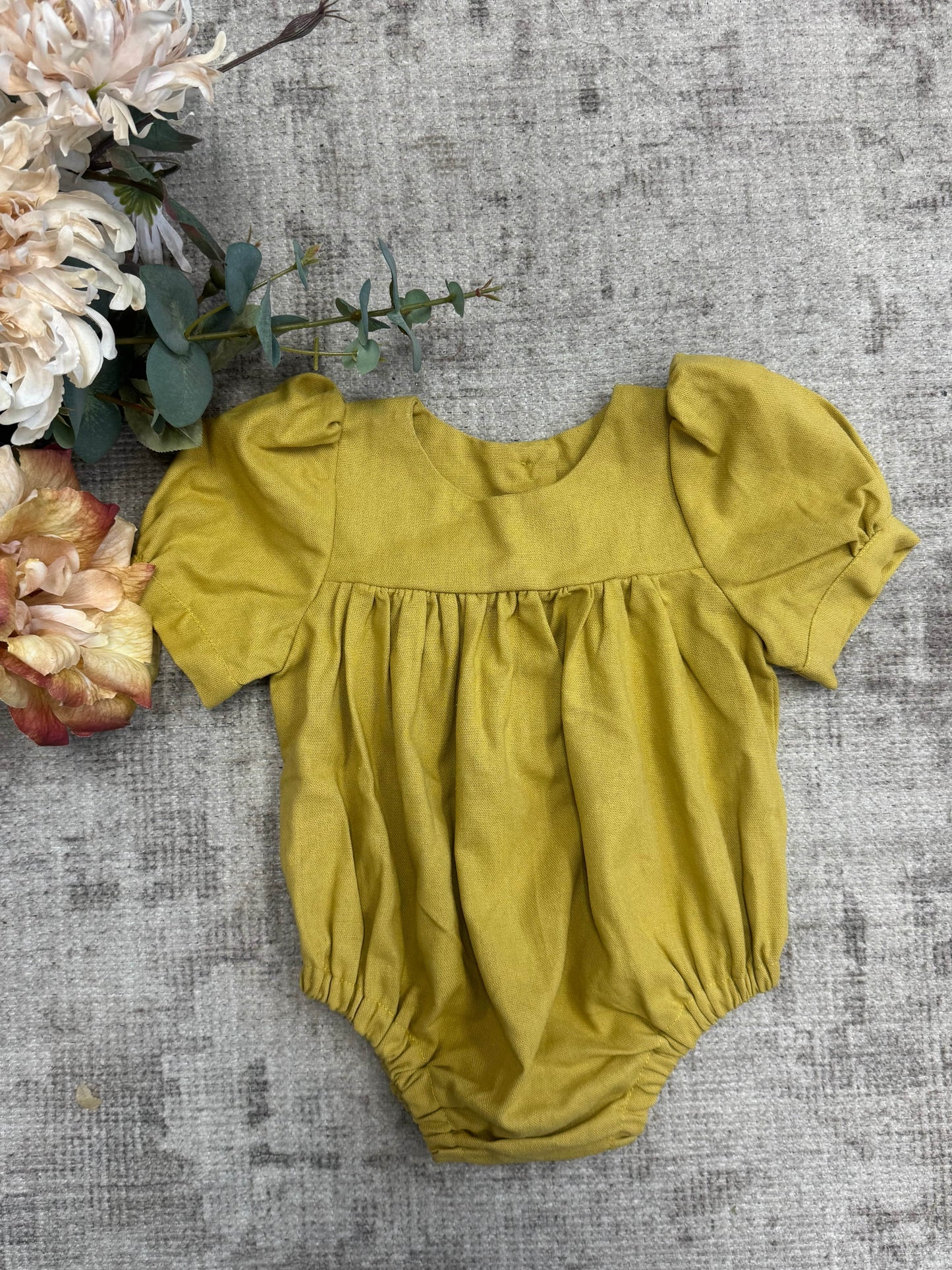 Poppy Puff Sleeve Romper -Yellow