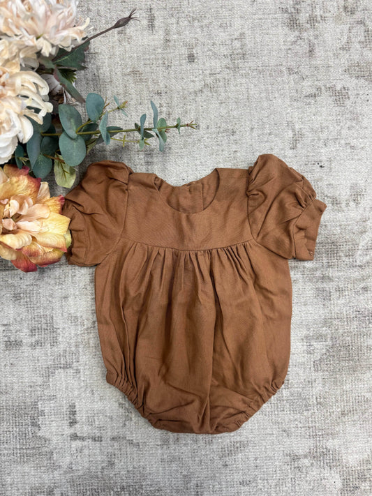 Poppy Puff Sleeve Romper - Brown